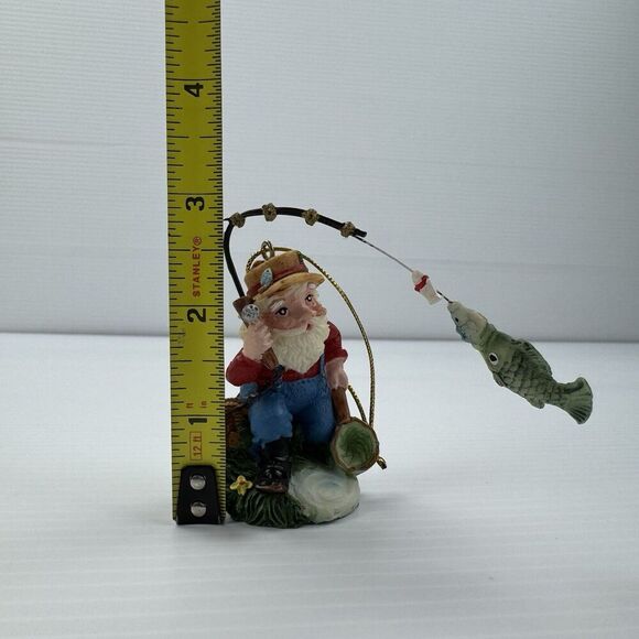 Fisherman Santa Ornament Christmas Fishing Pole & Fish Cute Holiday Decor - Picture 8 of 9